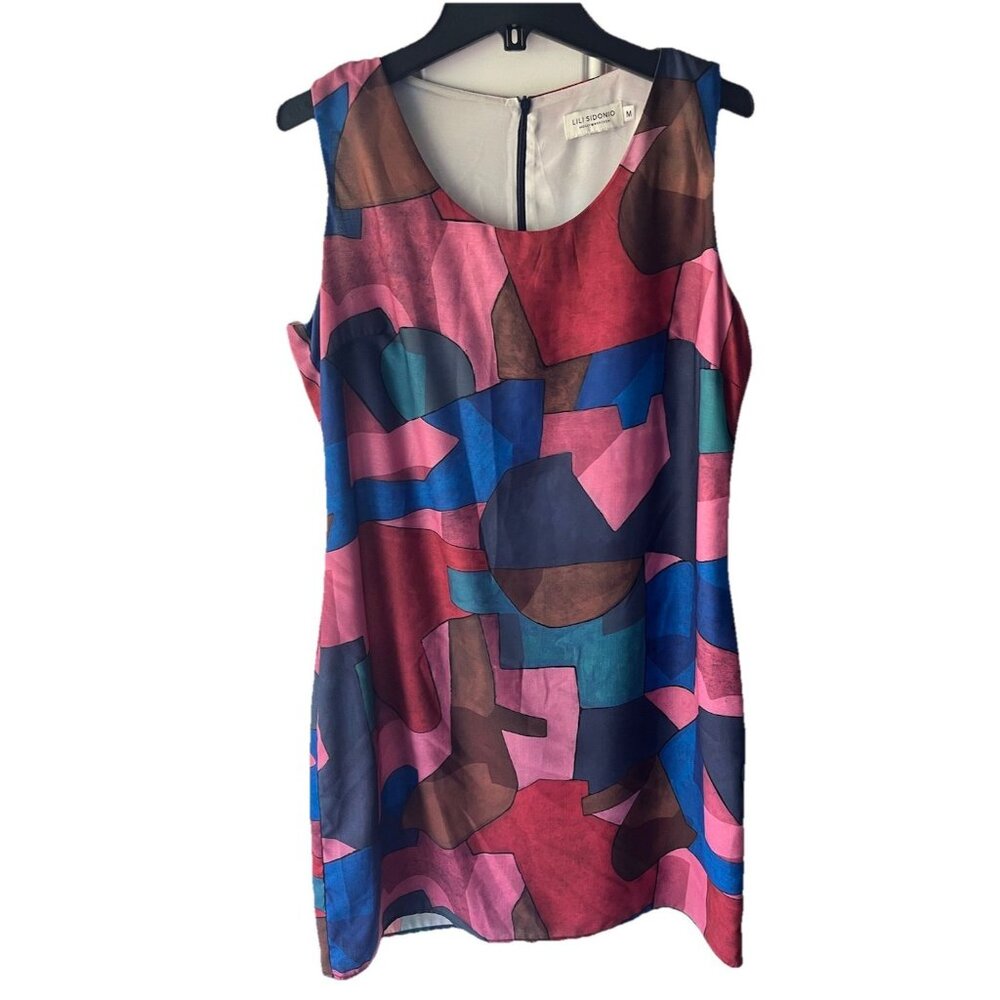 Lili Sidonio Molly Bracken Cubism Art Deco Colorful Shift Dress Size Medium